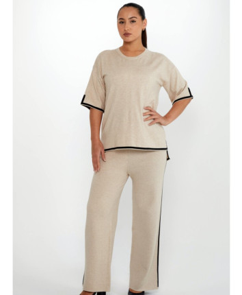 Costum dame - tricou, pantaloni 31232 Bej-negru