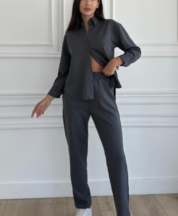 Costum dame - sacou, pantaloni 83626 Gri închis