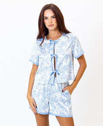 Pijama-sorti dame M23674 Ivory-print blue