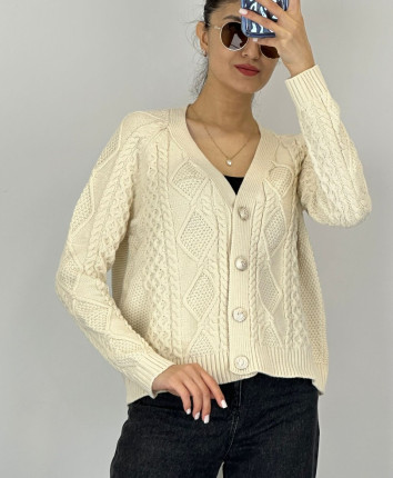 Cardigan cu nasturi dame 24K131286 Crem
