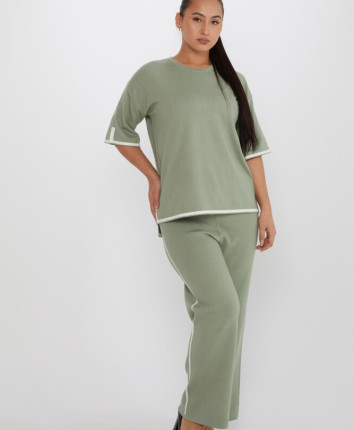 Costum dame - tricou, pantaloni 31232 Verde-ivory