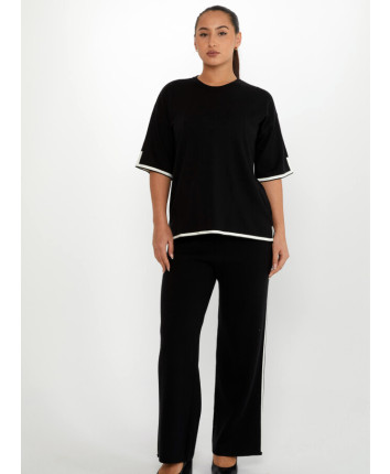 Costum dame - tricou, pantaloni 31232 Negru-ivory