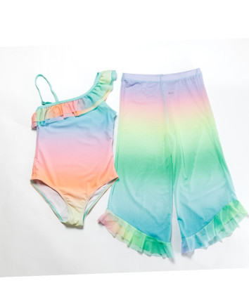 Set- costum de baie fete intreg, pantaloni de plaja A642 Verde