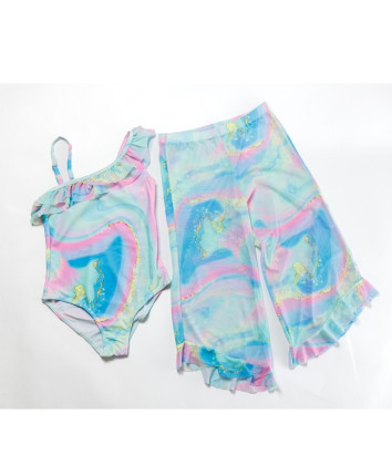 Set- costum de baie fete intreg, pantaloni de plaja A642 Albastru
