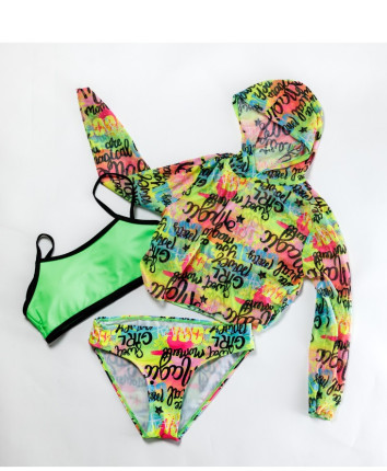 Set - costum de baie fete separat, top 8903 Verde