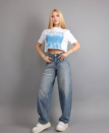 Pantaloni dame denim 52887 Albastru