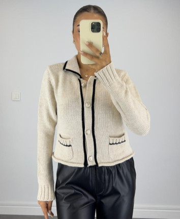 Cardigan cu nasturi dame 24K138012 Crem