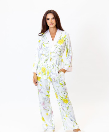 Pijama-pantaloni dame M23553/1 Roz-print galben