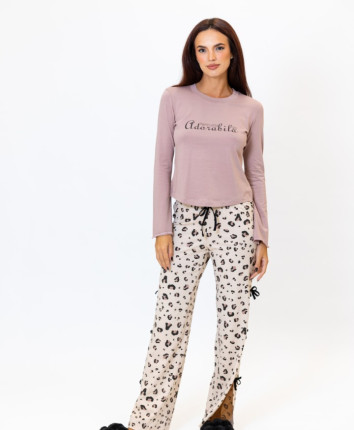 Pijama-pantaloni T23689 Mocca-Bej print leopard