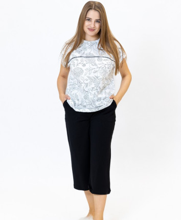 Tricou-capri T23661 Ivory print Negru