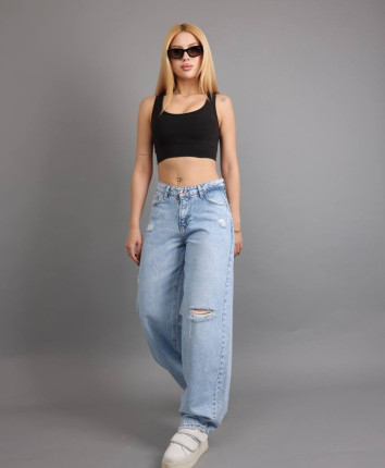 Pantaloni dame denim 52975 Albastru deschis