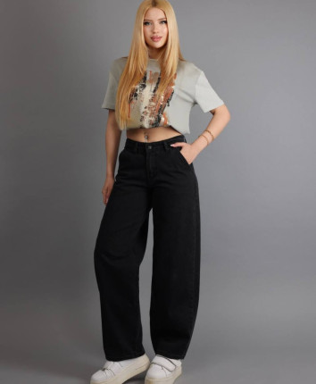 Pantaloni dame denim 53041 Negru