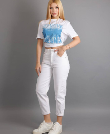 Pantaloni dame denim 52855 Alb