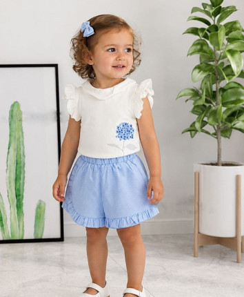 Tricou fete 556-4996.1 Ivory-albastru