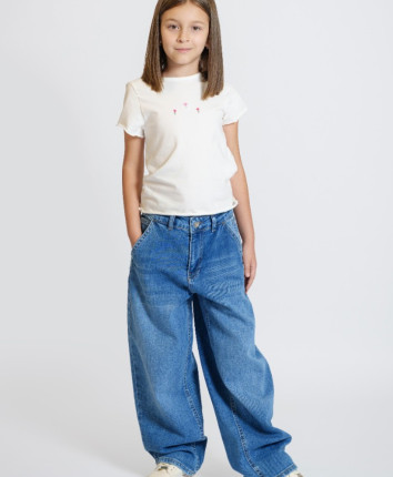 Pantaloni fete denim 53172-1 Albastru