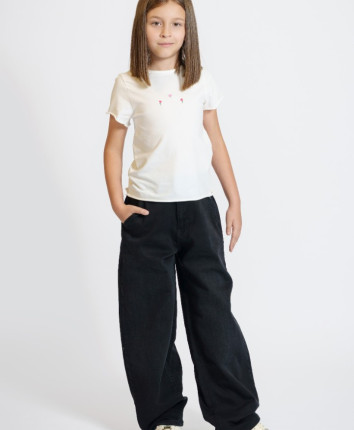 Pantaloni fete denim 53173 Negru