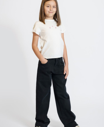Pantaloni fete denim 53175 Negru