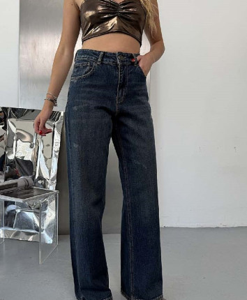 Pantaloni dame denim 53220 Albastru-cafeniu Wide Leg