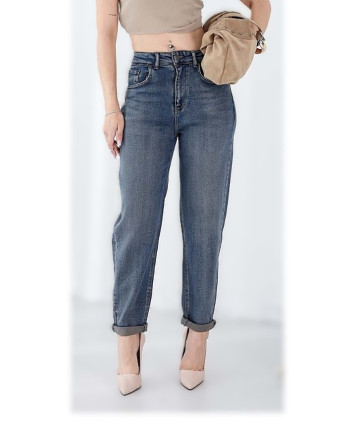 Pantaloni dame denim 53257 Albastru-cafeniu Mom Fit