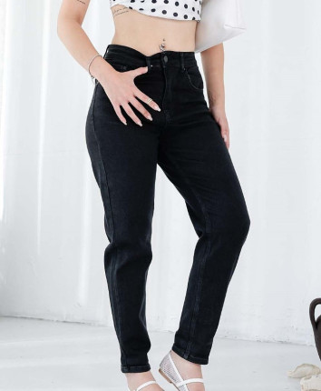 Pantaloni dame denim 53260 Negru Mom Fit