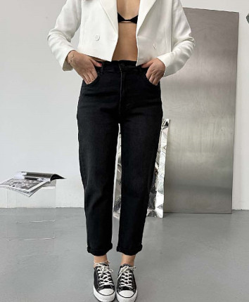 Pantaloni dame denim 53265 Negru Mom Fit Baddal