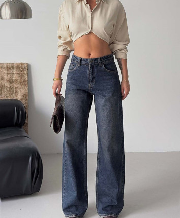 Pantaloni dame denim 53307 Albastru Wide Leg