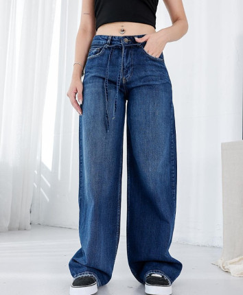 Pantaloni dame denim 53315 Albastru inchis Baggy Ipli