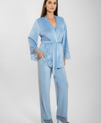 Chimono-pantalon, top dame TC23638-1 Albastru deschis