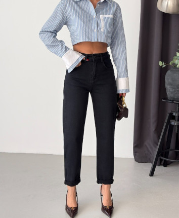 Pantaloni dame denim 53487 Negru