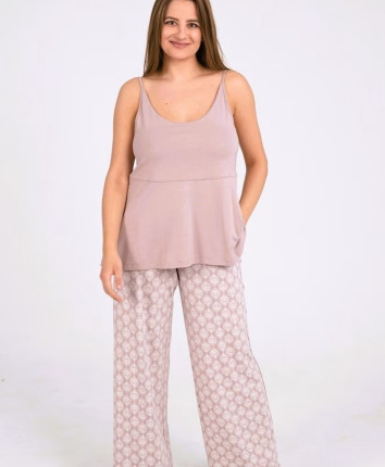 Top-pantaloni V23591 Cafeniu