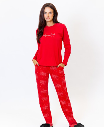 Pijama-pantaloni dame T23679/1 Rosu-print casuta