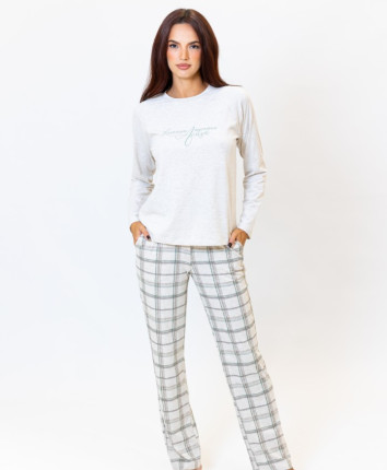 Pijama-pantaloni dame T23679 Bej-print carou