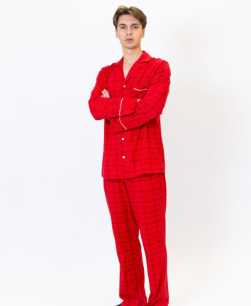 Pijama-pantaloni barbati T78017 Rosu print carouri