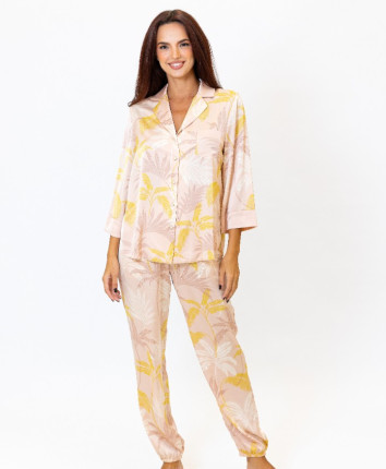 Pijama-pantaloni M23550 Bej-print palima