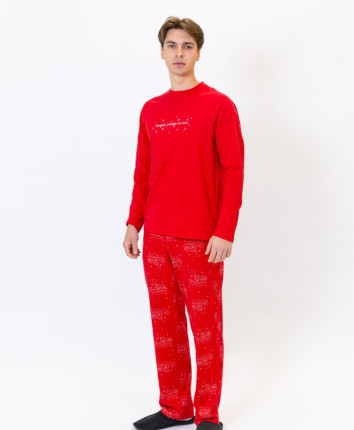 Pijama-pantaloni barbati T78016/1 Rosu-print casuta
