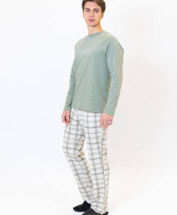 Pijama-pantaloni barbati T78016 Haki-print carou