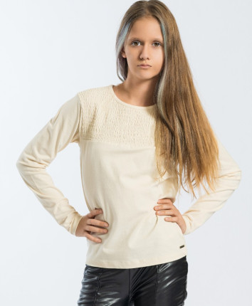 Tricou fete cu maneca lunga O56031-1 Ivory