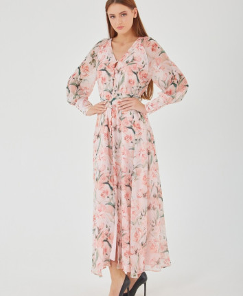 Rochie dame WR0077S Roz-print bujor