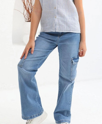 Pantaloni denim fete 151-1313.1 Albastru deschis
